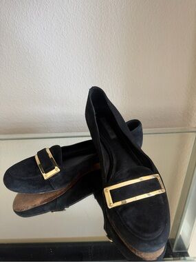 Black Suede Women's Loafers with Gold Accent 8.5 Women's loafers 8.5 Rachel Zoe